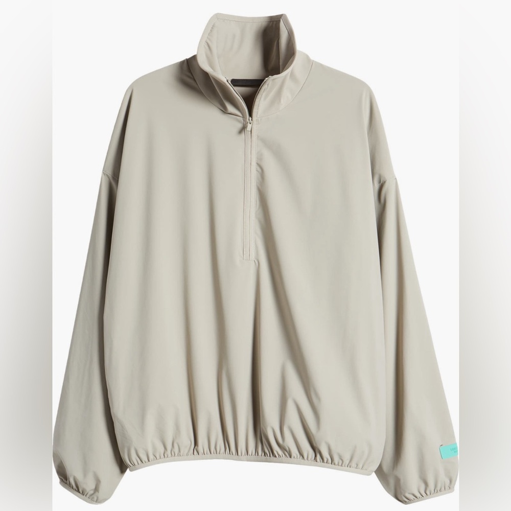 Fear of God Essentials Oversized Half-Zip Stretch Nylon Pullover in Seal, Size M